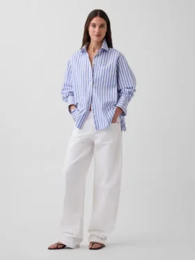 Camicia ampia a righe in popeline di cotone biologico
