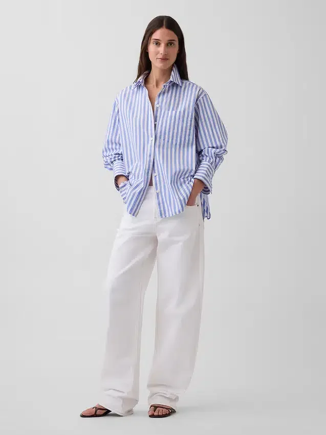 Camicia ampia a righe in popeline di cotone biologico