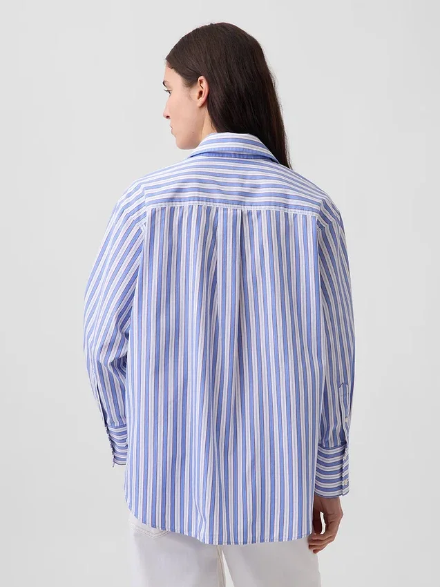 Camicia ampia a righe in popeline di cotone biologico