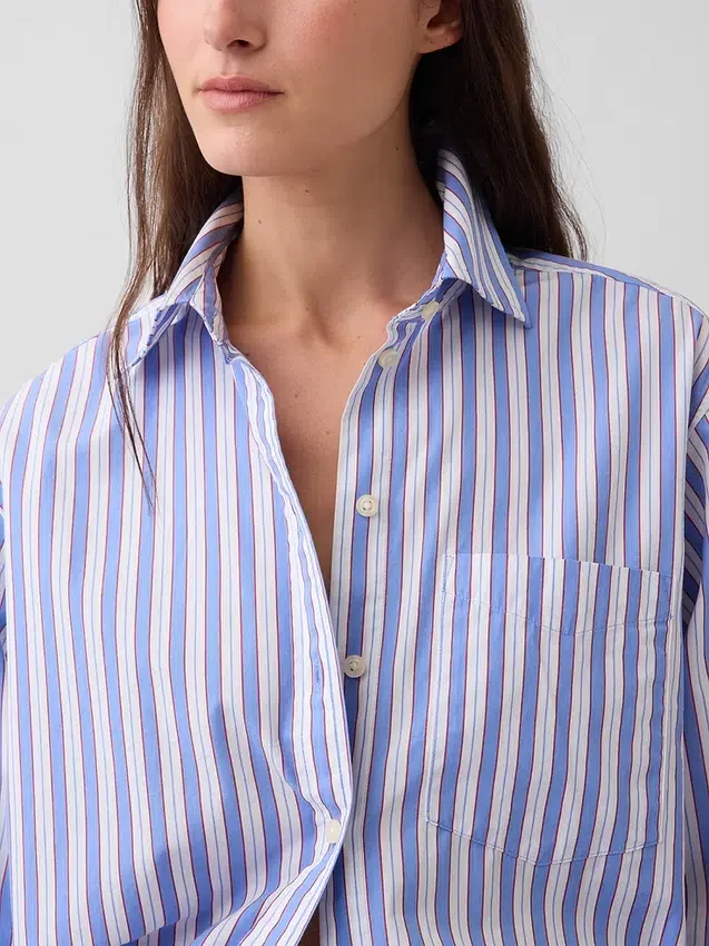 Camicia ampia a righe in popeline di cotone biologico