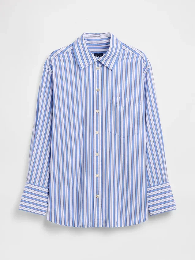 Camicia ampia a righe in popeline di cotone biologico