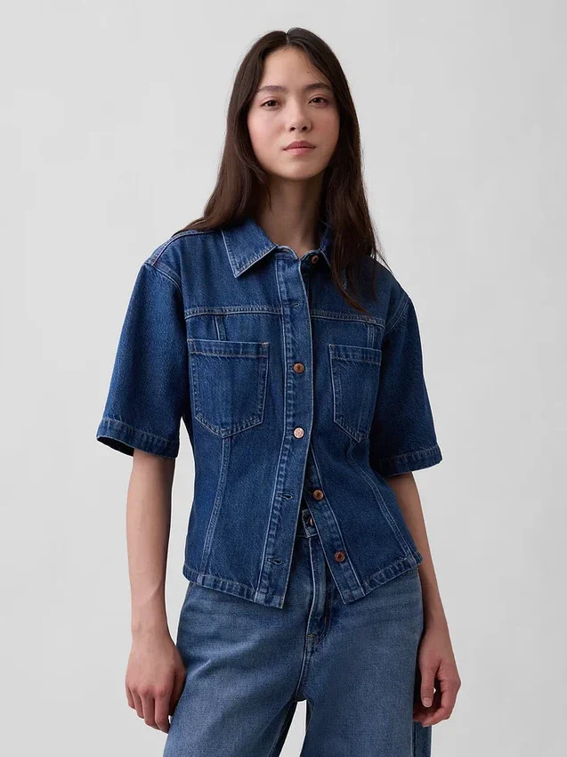 Camicia con tasche in denim ultra morbido