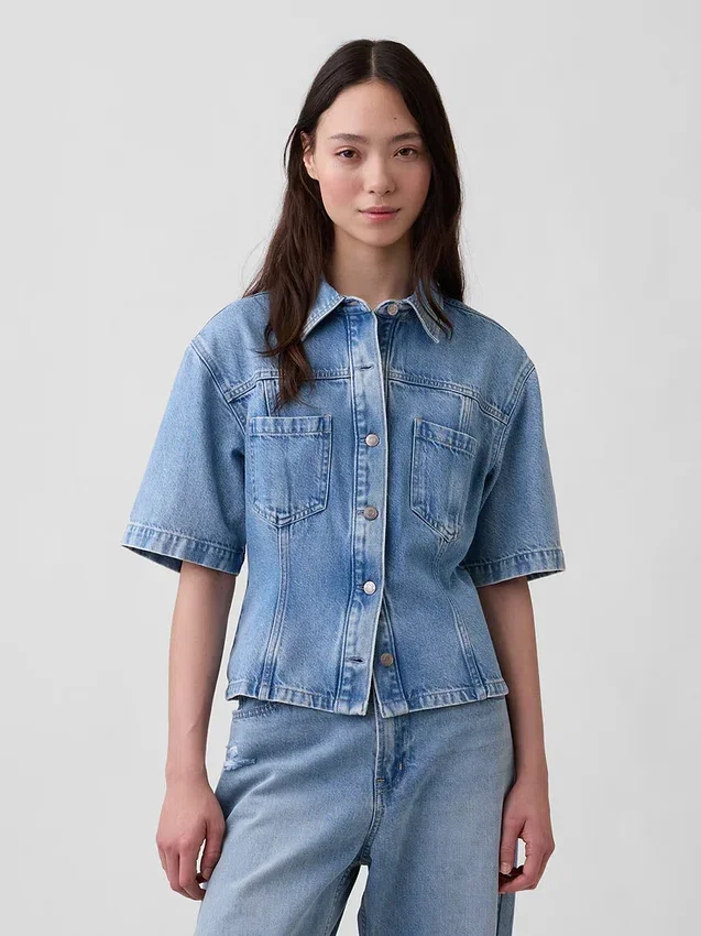 Camicia con tasche in denim ultra morbido