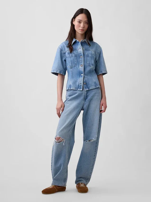 Camicia con tasche in denim ultra morbido
