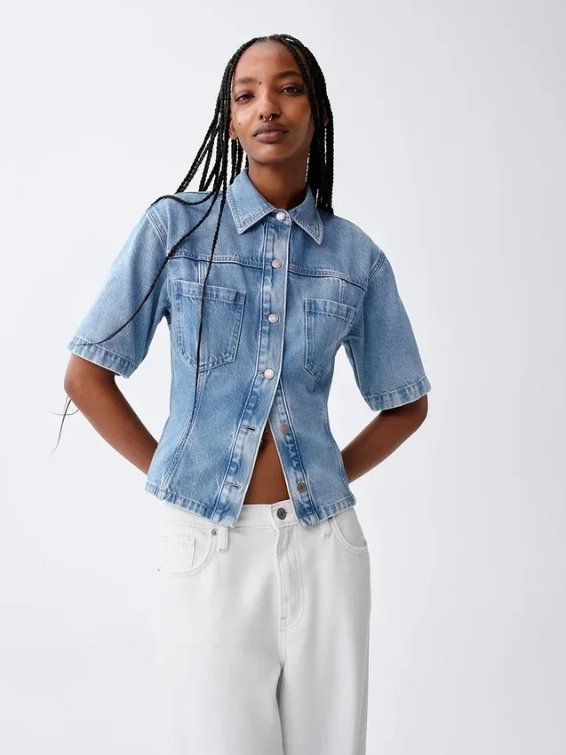 Camicia con tasche in denim ultra morbido