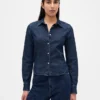 Camicia corta aderente in denim