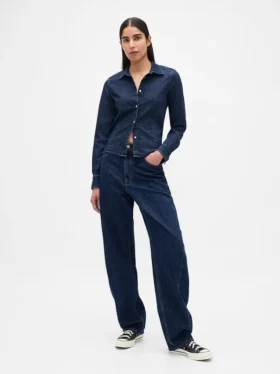 Camicia corta aderente in denim