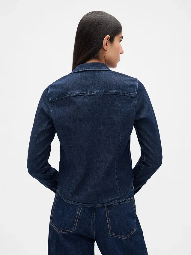 Camicia corta aderente in denim