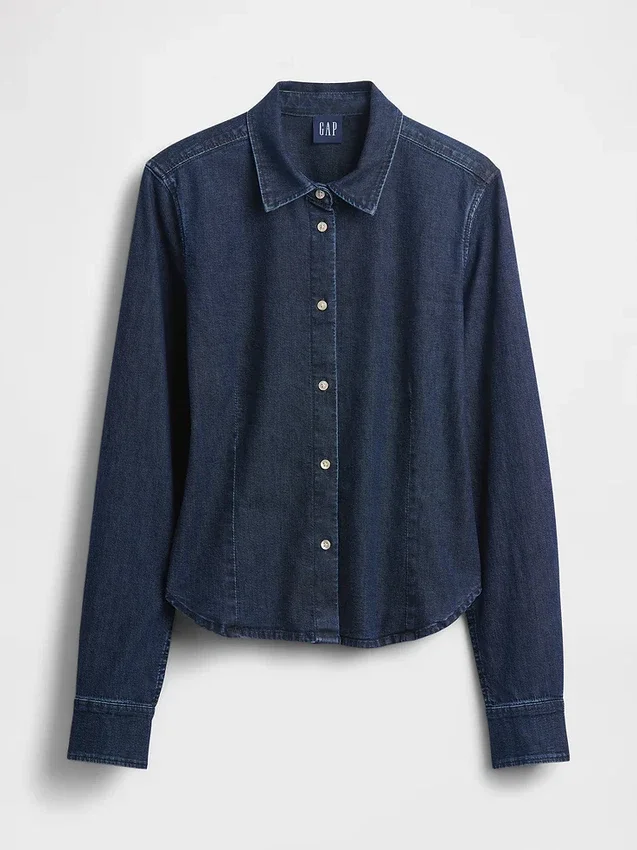 Camicia corta aderente in denim