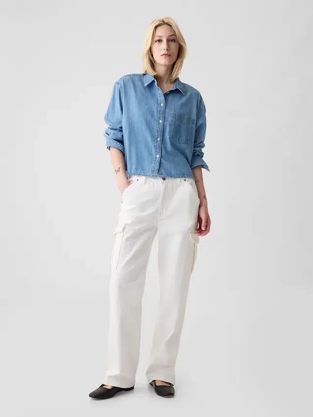 Camicia corta in denim