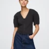 Camicia corta in denim con maniche a campana