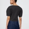 Camicia corta in denim con maniche a campana