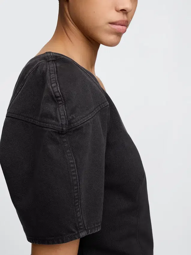 Camicia corta in denim con maniche a campana