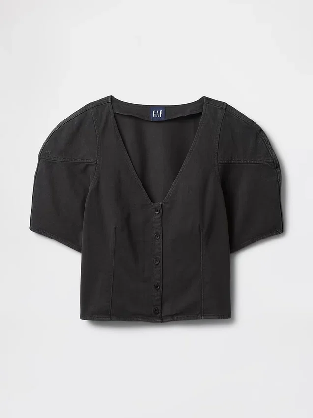 Camicia corta in denim con maniche a campana