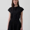 Camicia corta in popeline con maniche ad aletta