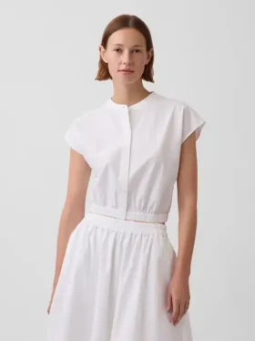 Camicia corta in popeline con maniche ad aletta