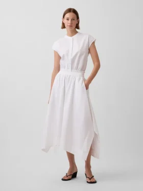 Camicia corta in popeline con maniche ad aletta