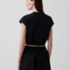 Camicia corta in popeline con maniche ad aletta
