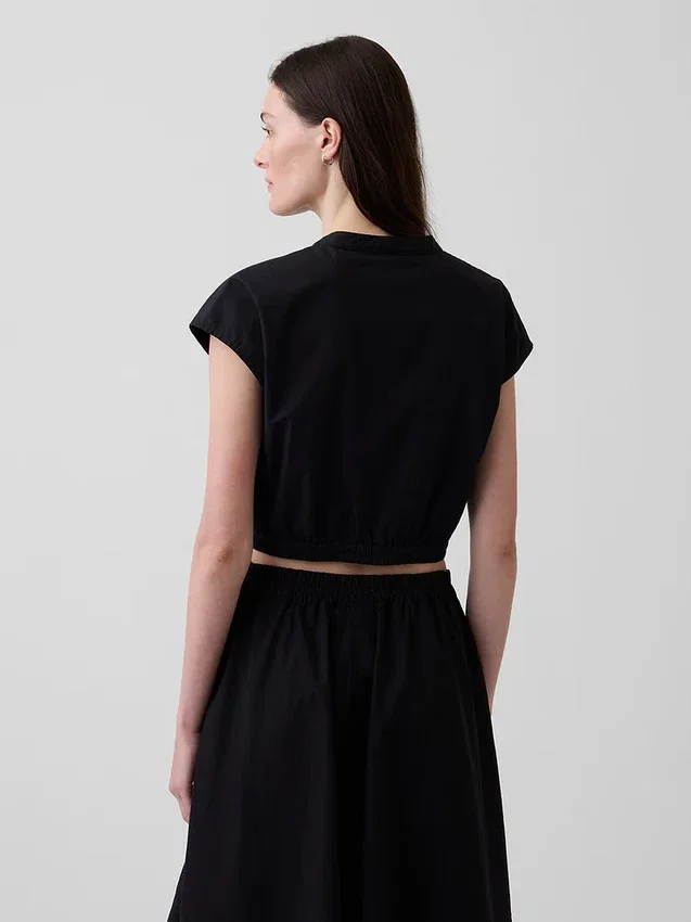 Camicia corta in popeline con maniche ad aletta