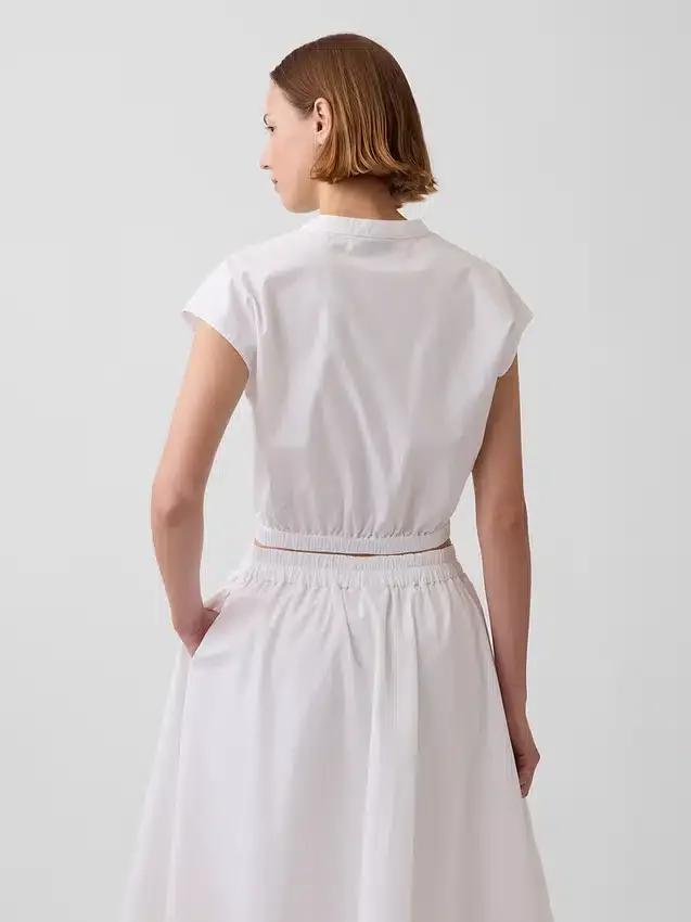 Camicia corta in popeline con maniche ad aletta