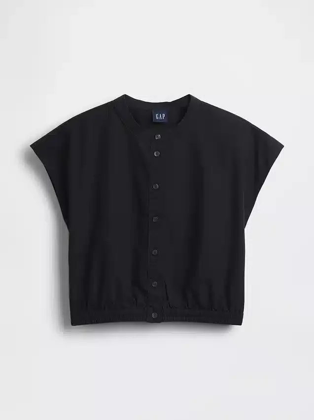 Camicia corta in popeline con maniche ad aletta