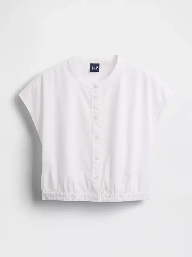 Camicia corta in popeline con maniche ad aletta