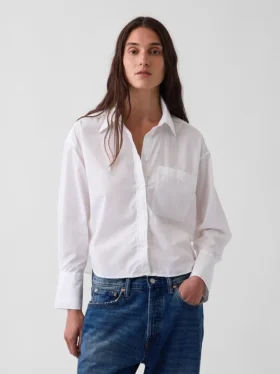 Camicia corta oversize in popeline di cotone biologico