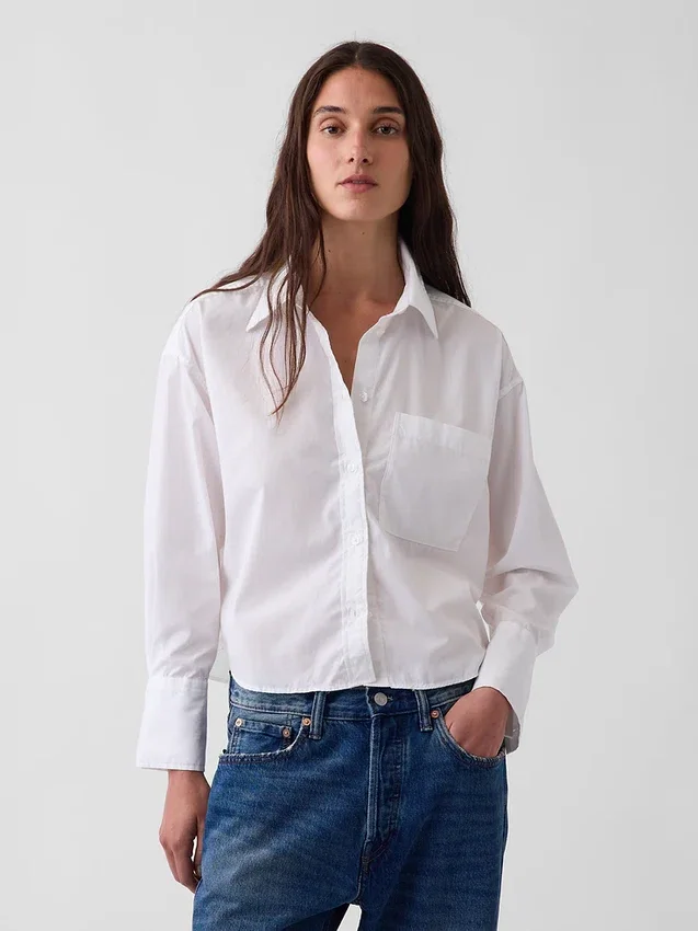 Camicia corta oversize in popeline di cotone biologico