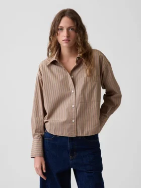 Camicia corta oversize in popeline di cotone biologico
