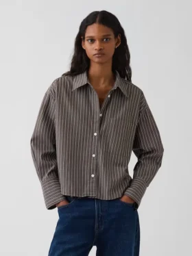 Camicia corta oversize in popeline di cotone biologico
