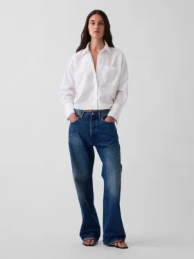 Camicia corta oversize in popeline di cotone biologico