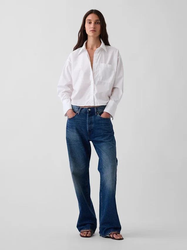 Camicia corta oversize in popeline di cotone biologico