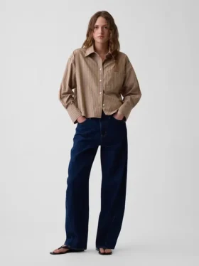 Camicia corta oversize in popeline di cotone biologico
