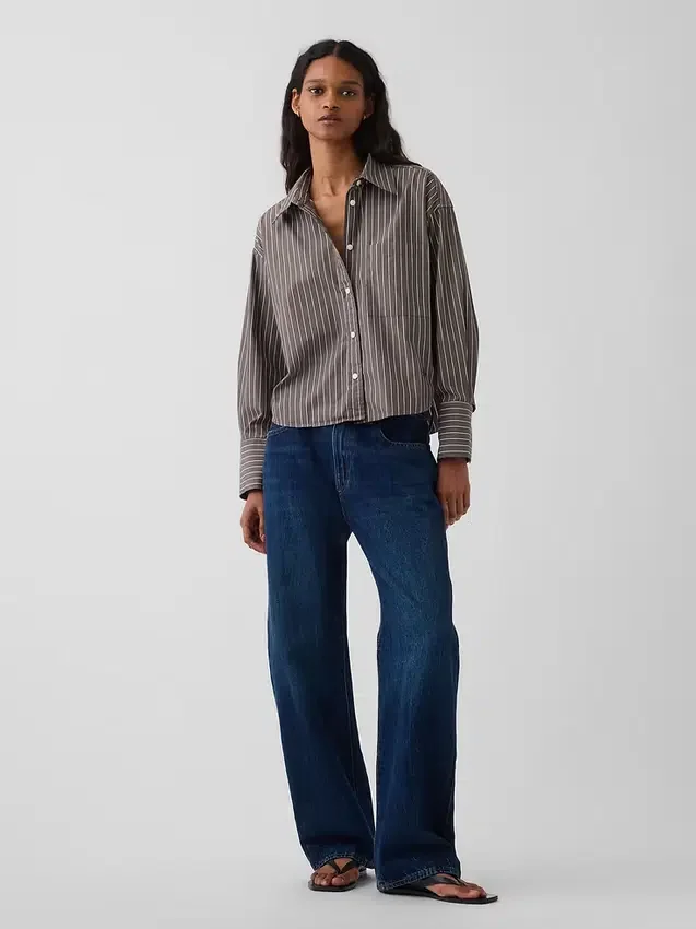 Camicia corta oversize in popeline di cotone biologico