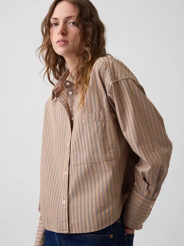 Camicia corta oversize in popeline di cotone biologico