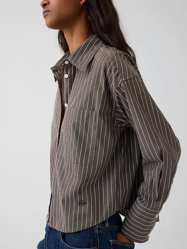 Camicia corta oversize in popeline di cotone biologico