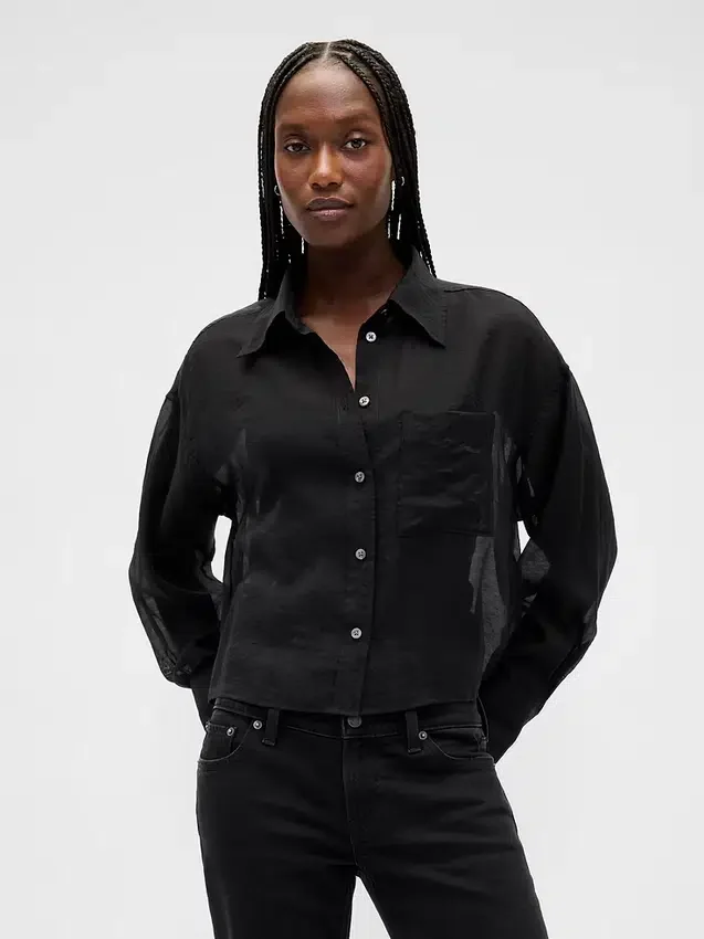 Camicia corta trasparente con orlo dritto