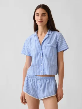 Camicia da pigiama corta in popeline