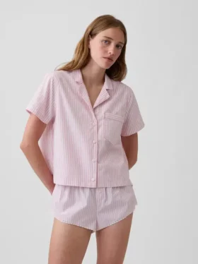 Camicia da pigiama corta in popeline
