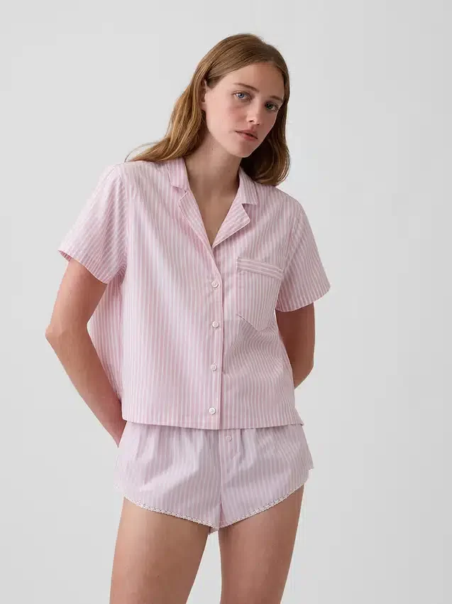 Camicia da pigiama corta in popeline