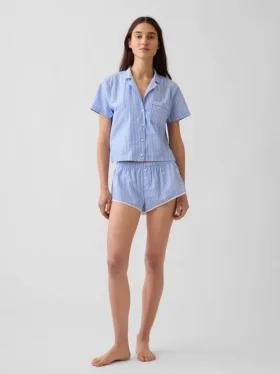 Camicia da pigiama corta in popeline