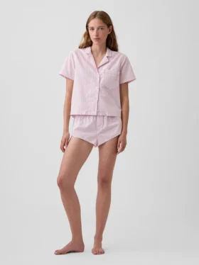 Camicia da pigiama corta in popeline