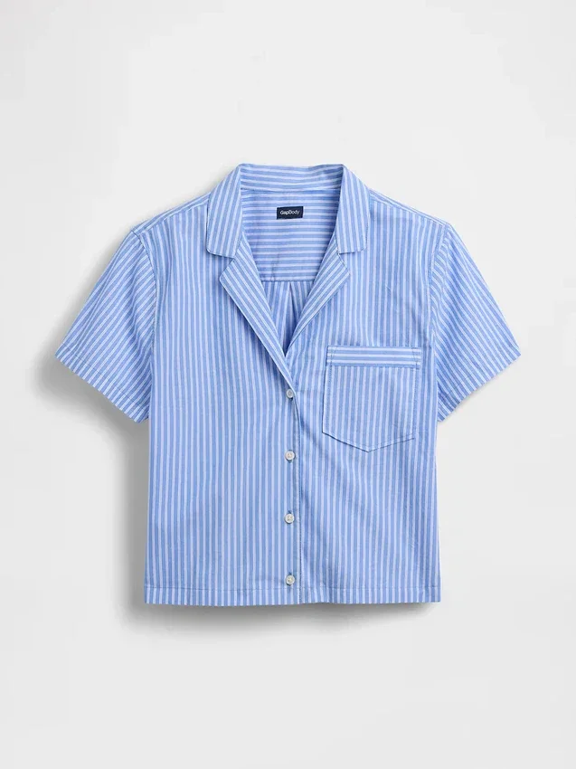 Camicia da pigiama corta in popeline