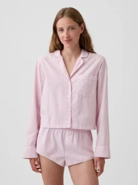 Camicia da pigiama corta oversize in popeline