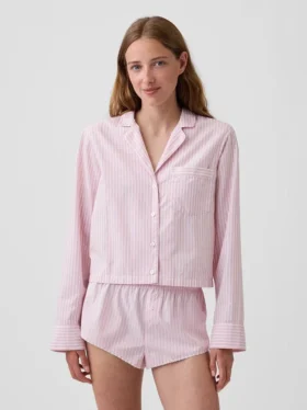 Camicia da pigiama corta oversize in popeline