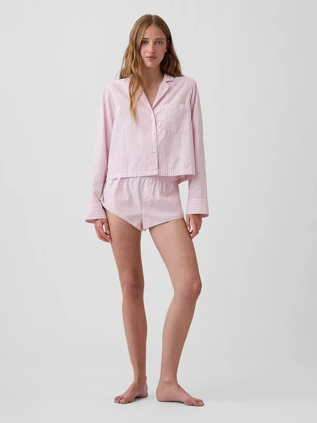 Camicia da pigiama corta oversize in popeline