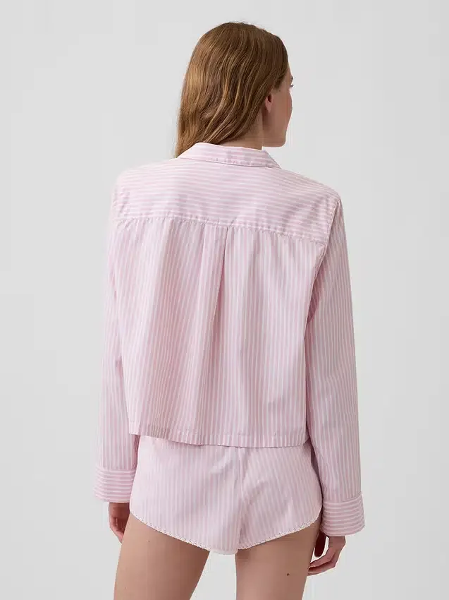 Camicia da pigiama corta oversize in popeline
