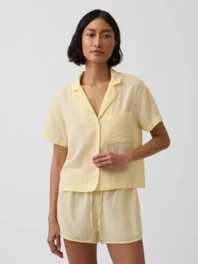 Camicia da pigiama oversize in garza stropicciata
