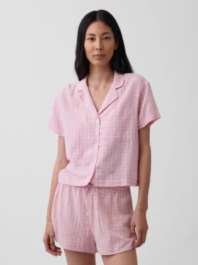 Camicia da pigiama oversize in garza stropicciata