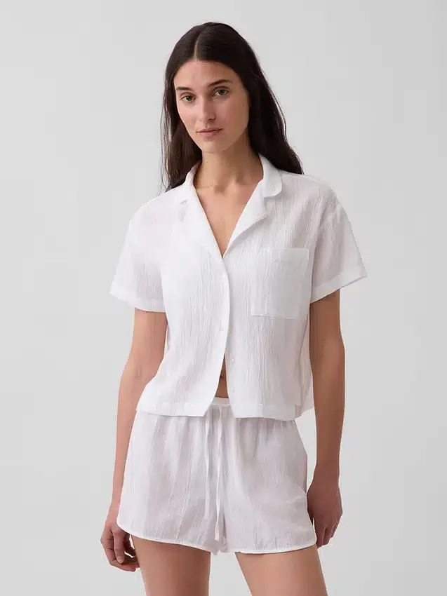 Camicia da pigiama oversize in garza stropicciata